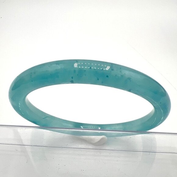 Vtg Unisex Bangle Bracelet Hololith Quartzite Aqua Blue Translucent Sz 6.25 9nn - Picture 6 of 6